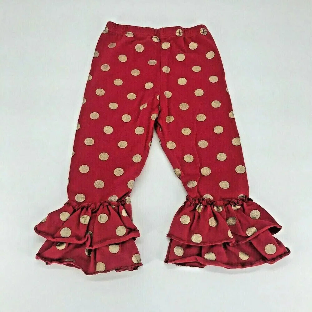 Unbranded Girls PJs Pajamas Set Santa Baby Polka Dot Ruffle Bell Bottoms Sz L